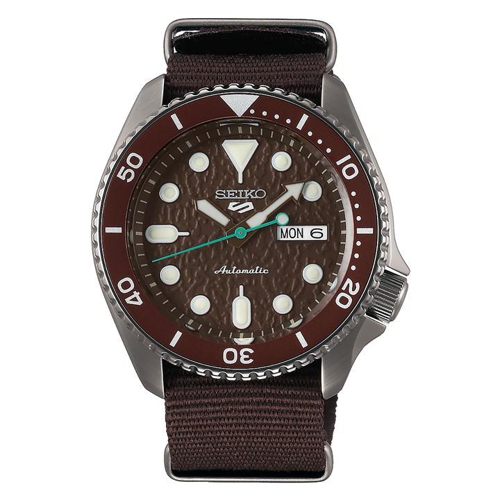 Orologio Seiko 5 Sport Nato Automatico Quadrante Bordeaux SRPD85K1 Uomo Donna 42.5mm Nuovo