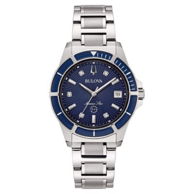 Bulova Orologio Donna Marine Star MS Lady Quartz Quadrante Blu 5 Diamanti 34mm 96P237