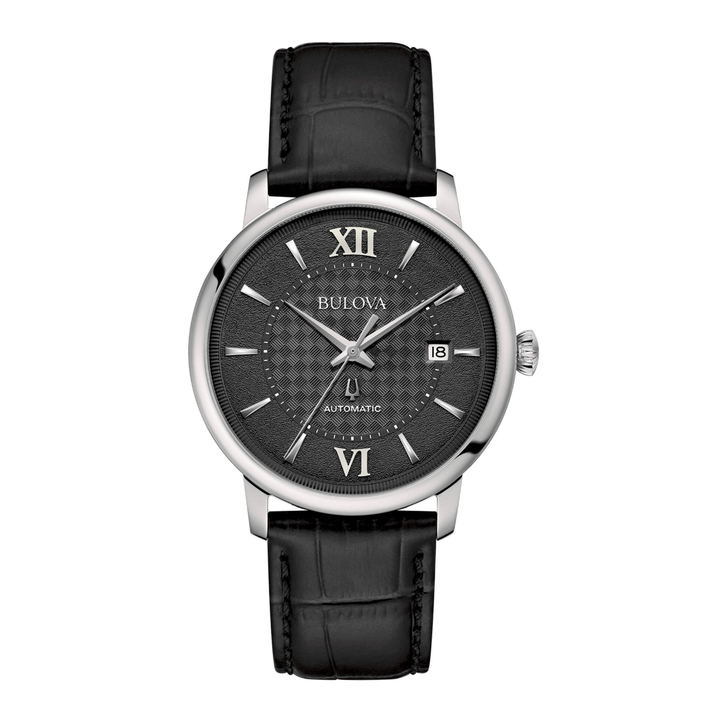 Orologio Bulova Hudson Automatico Nero 39mm Cinturino in Pelle 96B441