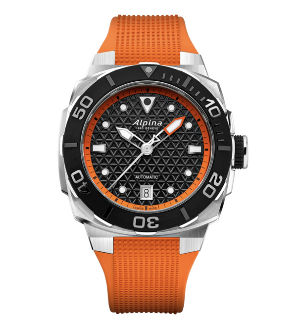 Orologio Alpina Seastrong Diver Extreme Automatic 300 metri Nero Silicone Arancione