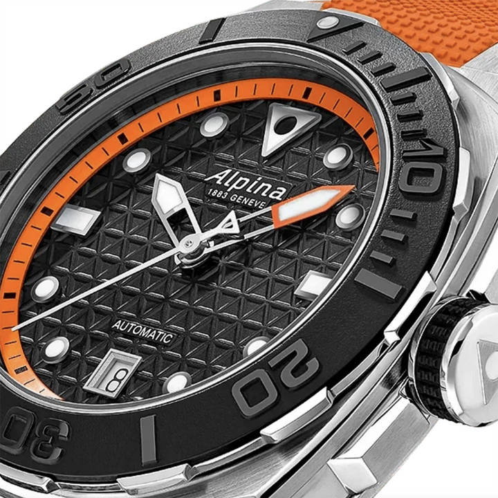 Orologio Alpina Seastrong Diver Extreme Automatic 300 metri Nero Silicone Arancione