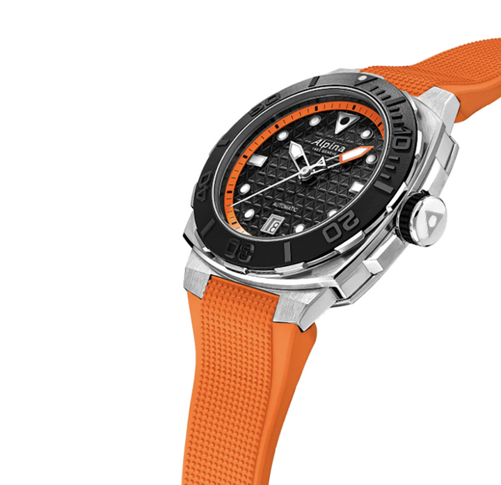 Orologio Alpina Seastrong Diver Extreme Automatic 300 metri Nero Silicone Arancione