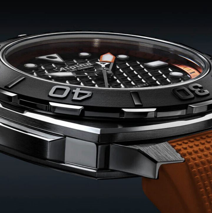 Orologio Alpina Seastrong Diver Extreme Automatic 300 metri Nero Silicone Arancione