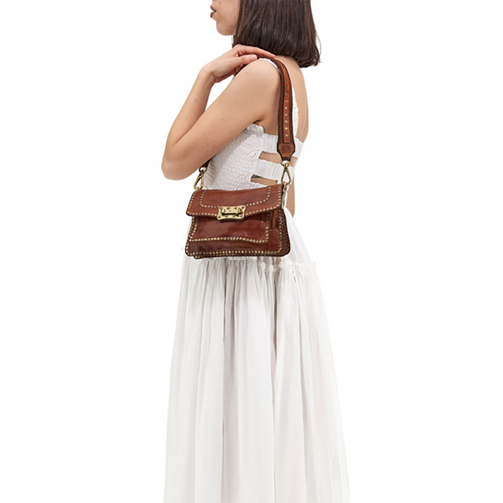 Campomaggi Agnese Borsa a Tracolla in pelle cognac e rivetti