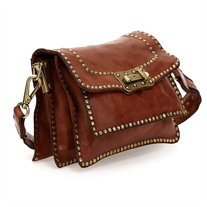 Campomaggi Agnese Borsa a Tracolla in pelle cognac e rivetti