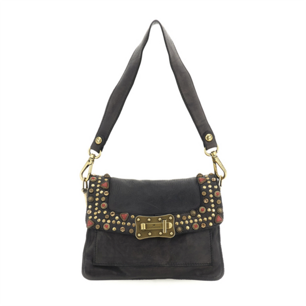 Campomaggi Borsa a tracolla Agnese pelle grigia borchie C016500ND