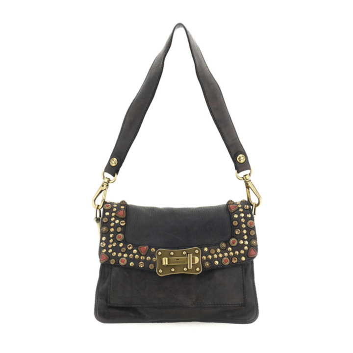 Campomaggi Borsa a tracolla Agnese pelle grigia borchie C016500ND
