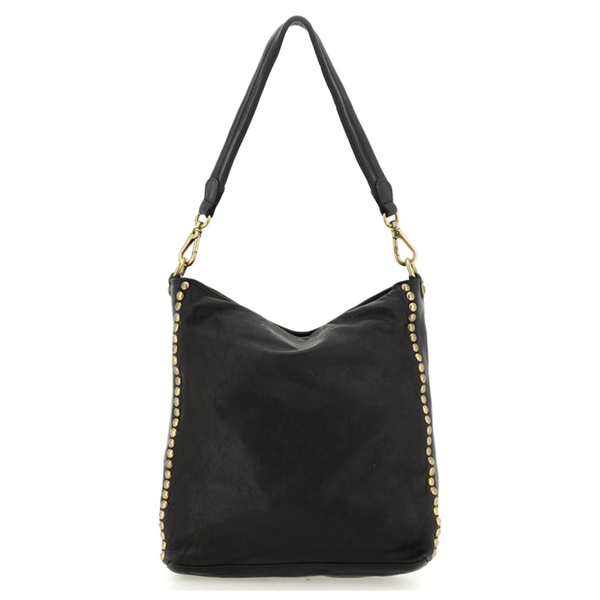 Campomaggi Ametista Borsa a spalla Lisa pelle nera borchie C042300ND