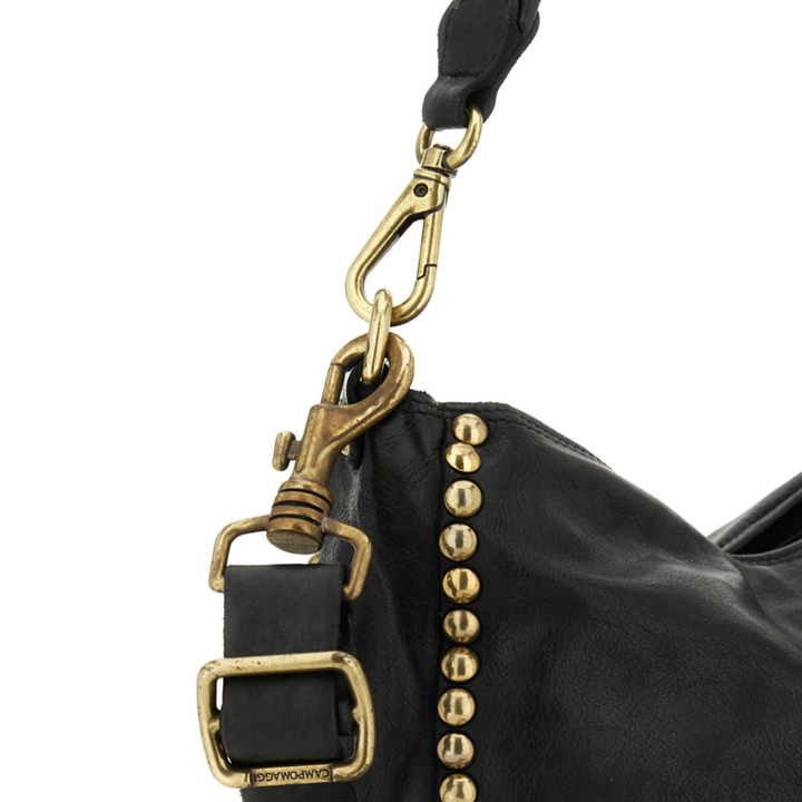 Campomaggi Ametista Borsa a spalla Lisa pelle nera borchie C042300ND
