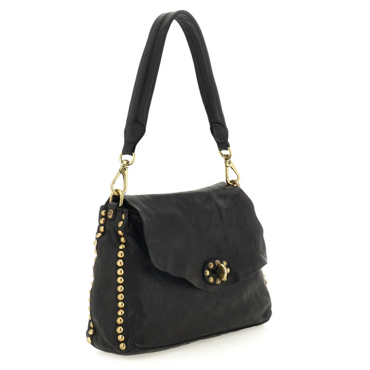 Campomaggi Ametista Borsa a spalla Nadia in pelle nera borchie C042250ND