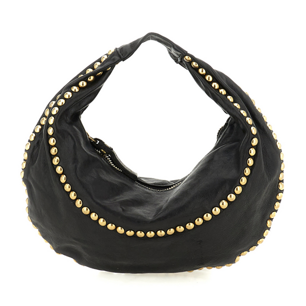 Campomaggi Ametista Borsa a spalla tonda Marisa pelle nera borchie C039420ND