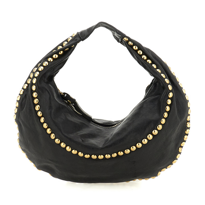 Campomaggi Ametista Borsa a spalla tonda Marisa pelle nera borchie C039420ND