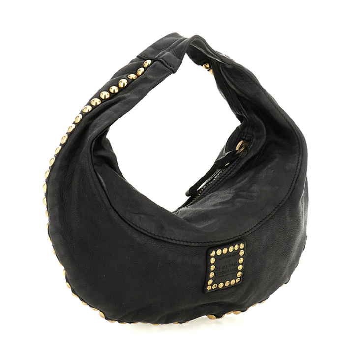 Campomaggi Ametista Borsa a spalla tonda Marisa pelle nera borchie C039420ND