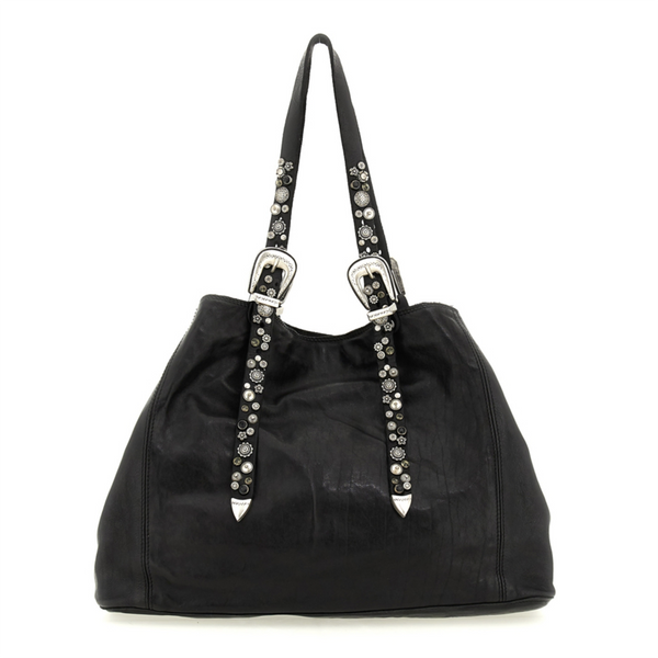 Campomaggi Cefalù Borsa shopping Lidia pelle nera borchie C022520ND