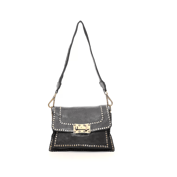 Campomaggi Borsa con Tracolla Linea Agnese Pelle Nera e rivetti