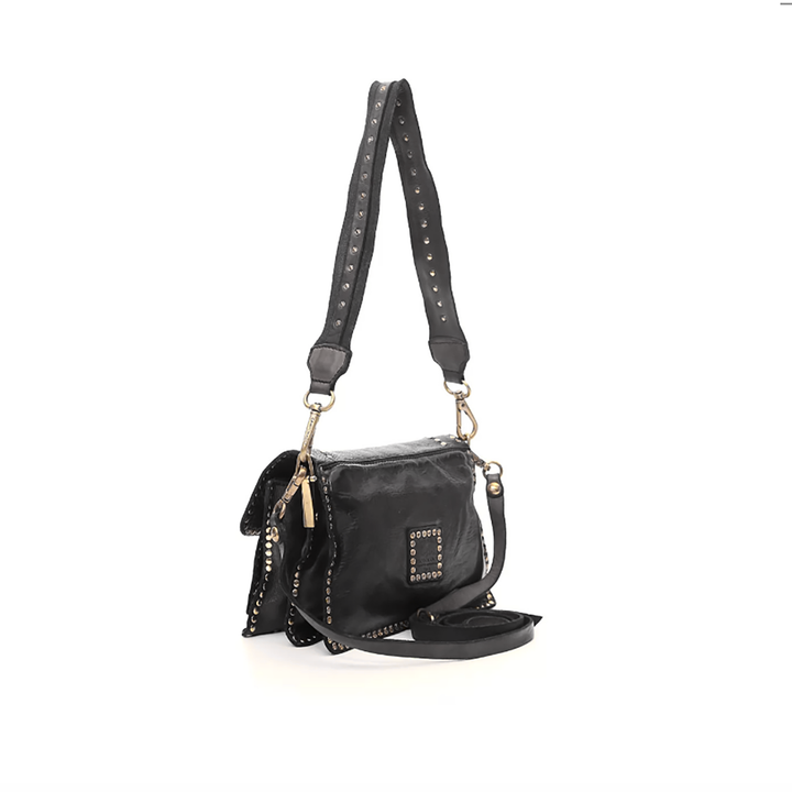 Campomaggi Borsa con Tracolla Linea Agnese Pelle Nera e rivetti