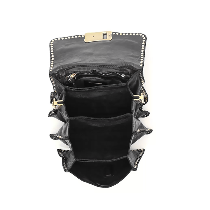 Campomaggi Borsa con Tracolla Linea Agnese Pelle Nera e rivetti