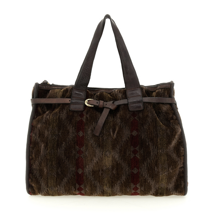 Campomaggi Teresa Borsa shopping Patrizia tessuto kilim scuro e pelle C043080ND