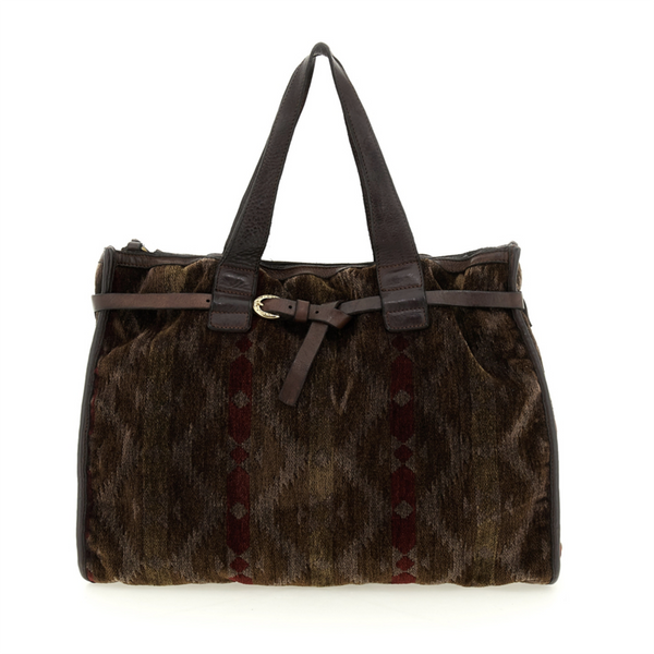 Campomaggi Teresa Borsa shopping Patrizia tessuto kilim scuro e pelle C043080ND