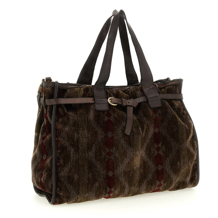 Campomaggi Teresa Borsa shopping Patrizia tessuto kilim scuro e pelle C043080ND