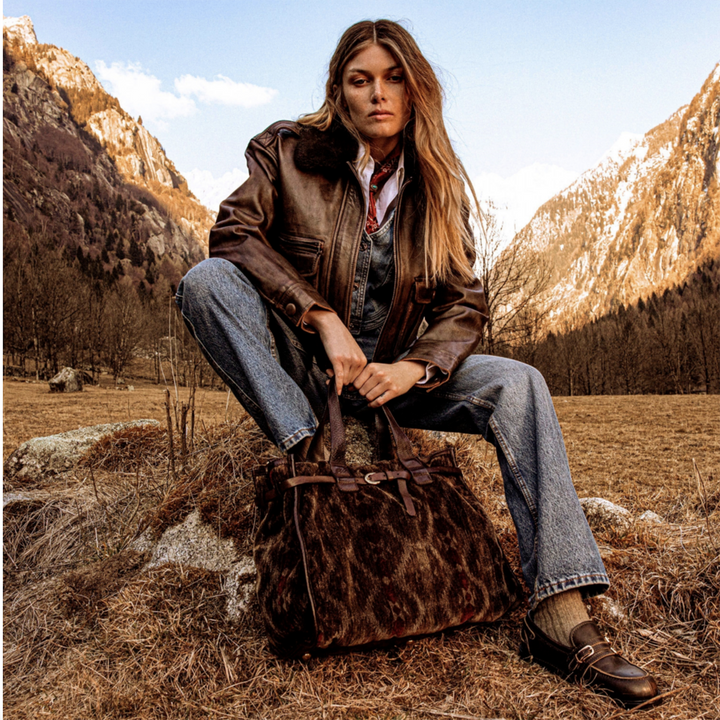 Campomaggi Teresa Borsa shopping Patrizia tessuto kilim scuro e pelle C043080ND