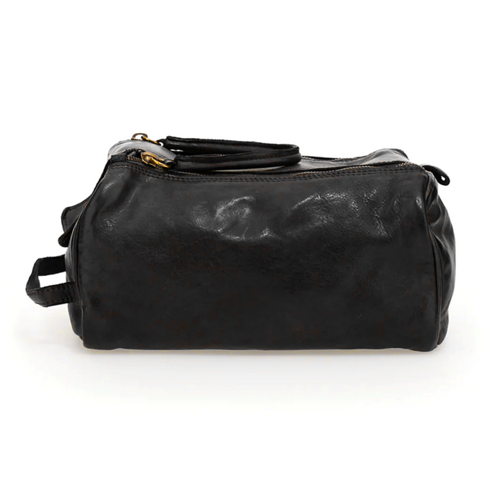 Campomaggi Beauty case Santarcangelo in pelle nera con doppia cerniera e manico