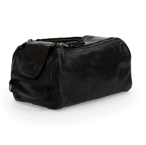 Campomaggi Beauty case Santarcangelo in pelle nera con doppia cerniera e manico