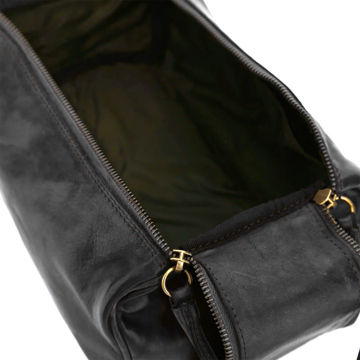 Campomaggi Beauty case Santarcangelo in pelle nera con doppia cerniera e manico