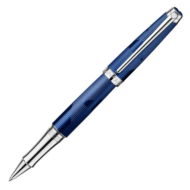 Caran D' Ache Leman Bleu Marin Penna Roller Finiture Platino