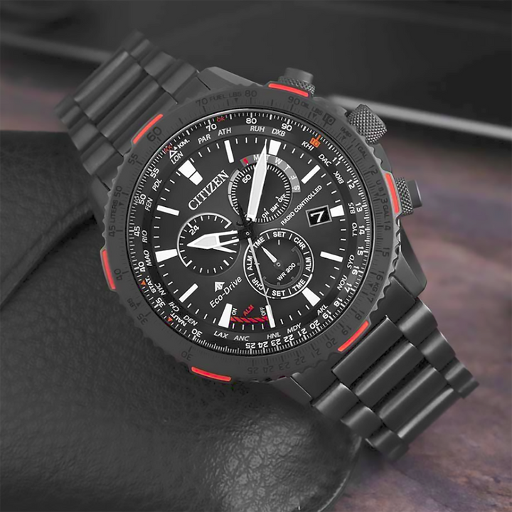 Orologio Citizen Radiocontrollato Crono Pilot in Acciaio Nero 45mm CB5007-51H