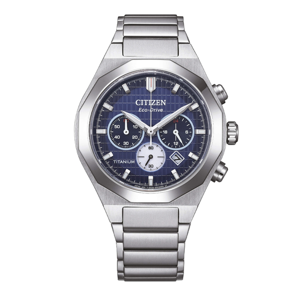 Citizen Orologio Zenshin Senkei Crono New Super Titanium Eco Drive Blu
