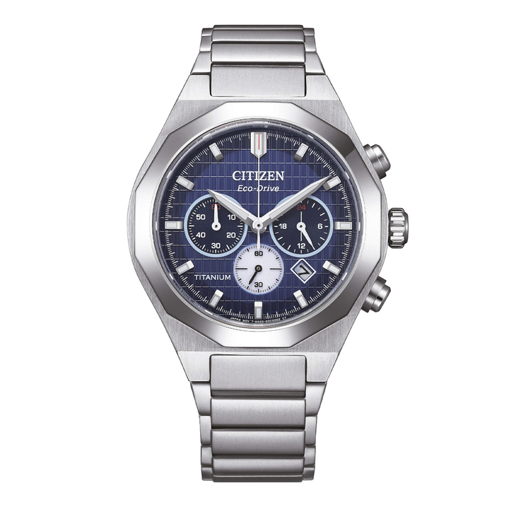 Citizen Orologio Zenshin Senkei Crono New Super Titanium Eco Drive Blu