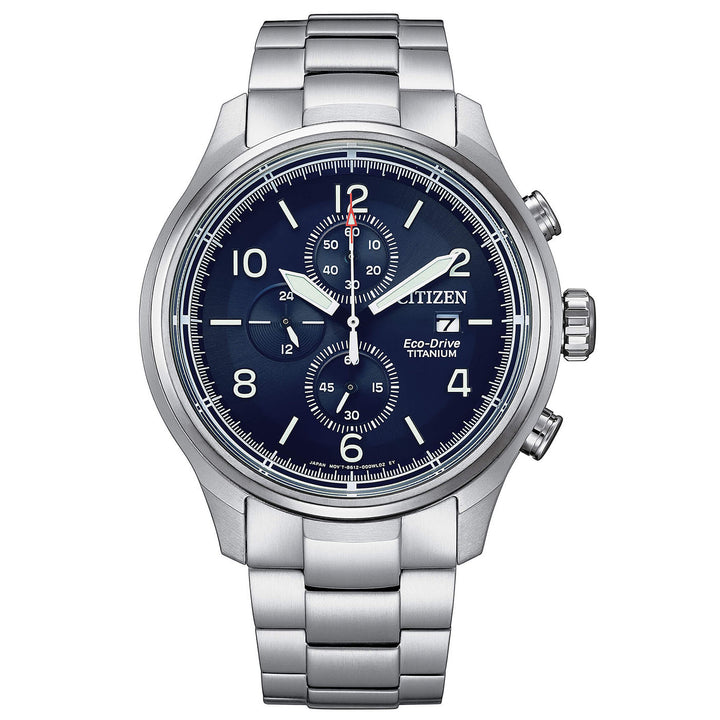 Citizen Orologio Crono Super Titanio 0810 Eco Drive Quadrante Blu 44mm CA0810-88L