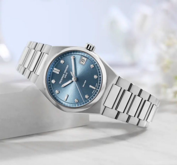 Orologio Frederique Constant Highlife Ladies Quartz Quadrante Azzurro con Diamanti