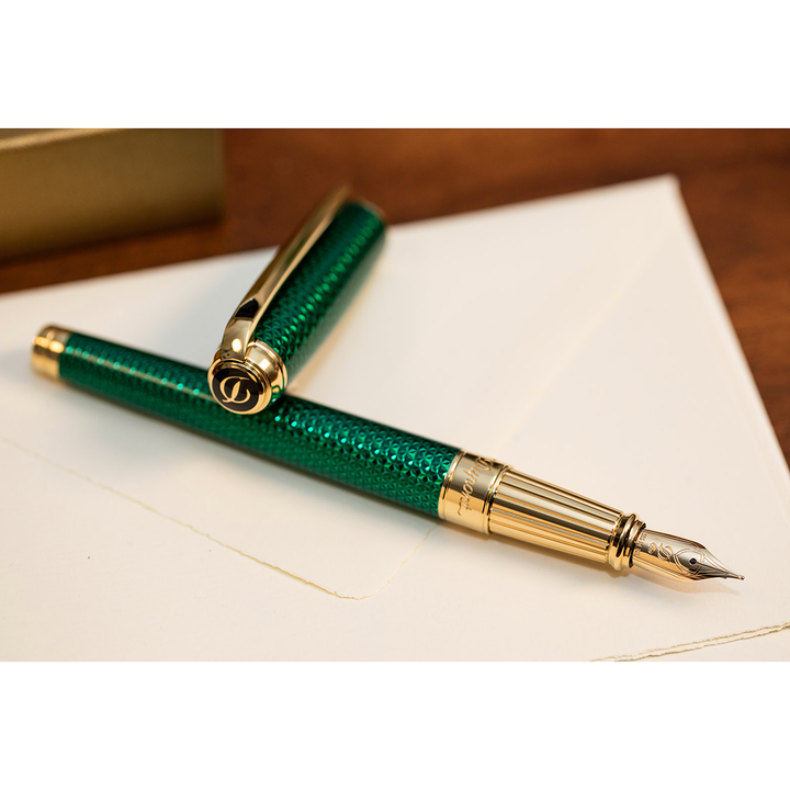 S.T. Dupont penna stilografica Line D Large Firehead Guilloche Emerald