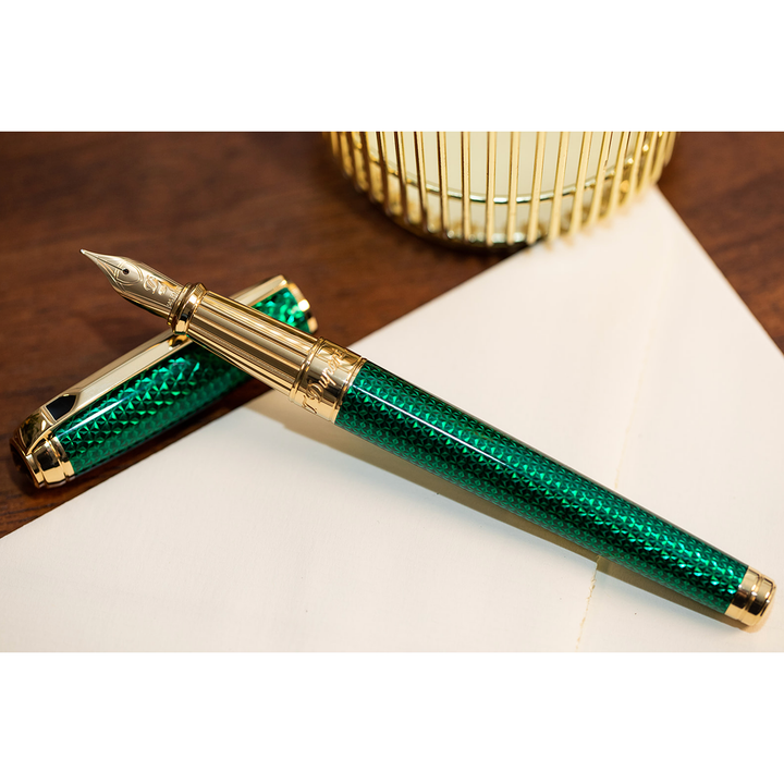 S.T. Dupont penna stilografica Line D Large Firehead Guilloche Emerald