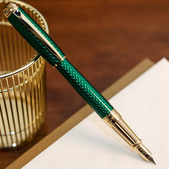 S.T. Dupont penna stilografica Line D Large Firehead Guilloche Emerald
