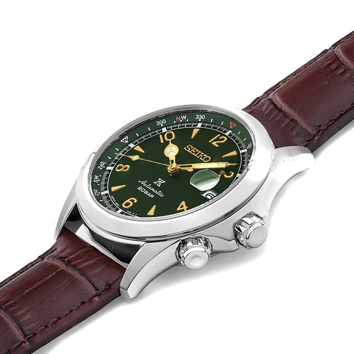 Orologio Seiko Prospex ALPINIST Uomo Quadrante Verde Cinturino in Pelle Marrone SPB121J1