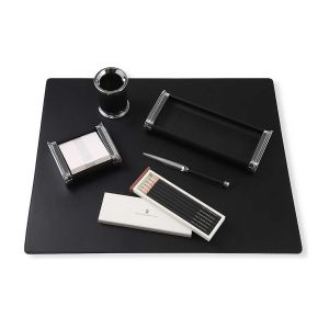 Graf Von Faber Castell Set Accessori da Scrivania Pelle Nera e Metallo lusso ufficio