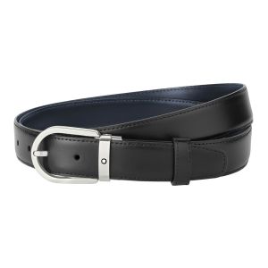 Montblanc Cintura reversibile pelle nera o Blu fibbia a Ferro di Cavallo 126024 man elegant dress code jeans casual