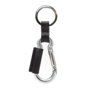 The Bridge Duccio Line Keyring Carabiner covered in Black Leather Fob man woman Key home car office 
