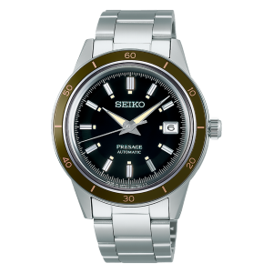 Seiko Presage Man Watch Style 1960s SRPG07j1 Bezel Olive Black dial Steel Bracelet