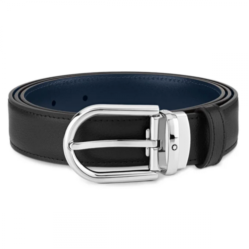 Montblanc Horseshoe buckle black/blue 30 mm reversible leather belt