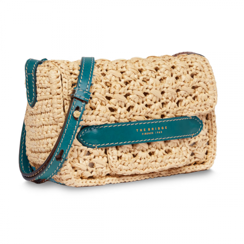 The Bridge Crossbody Bag Lucrezia Wow in Raffia Woven Blue Leather 041224D7 Wondersmall