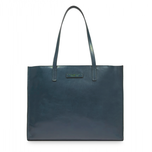 The Bridge Shopper Bag Woman Mirra Line Leather Cerulean Blue 04131401 Wondersmall