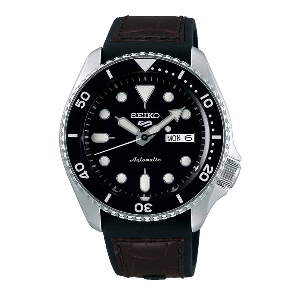 seiko 5 black leather strap